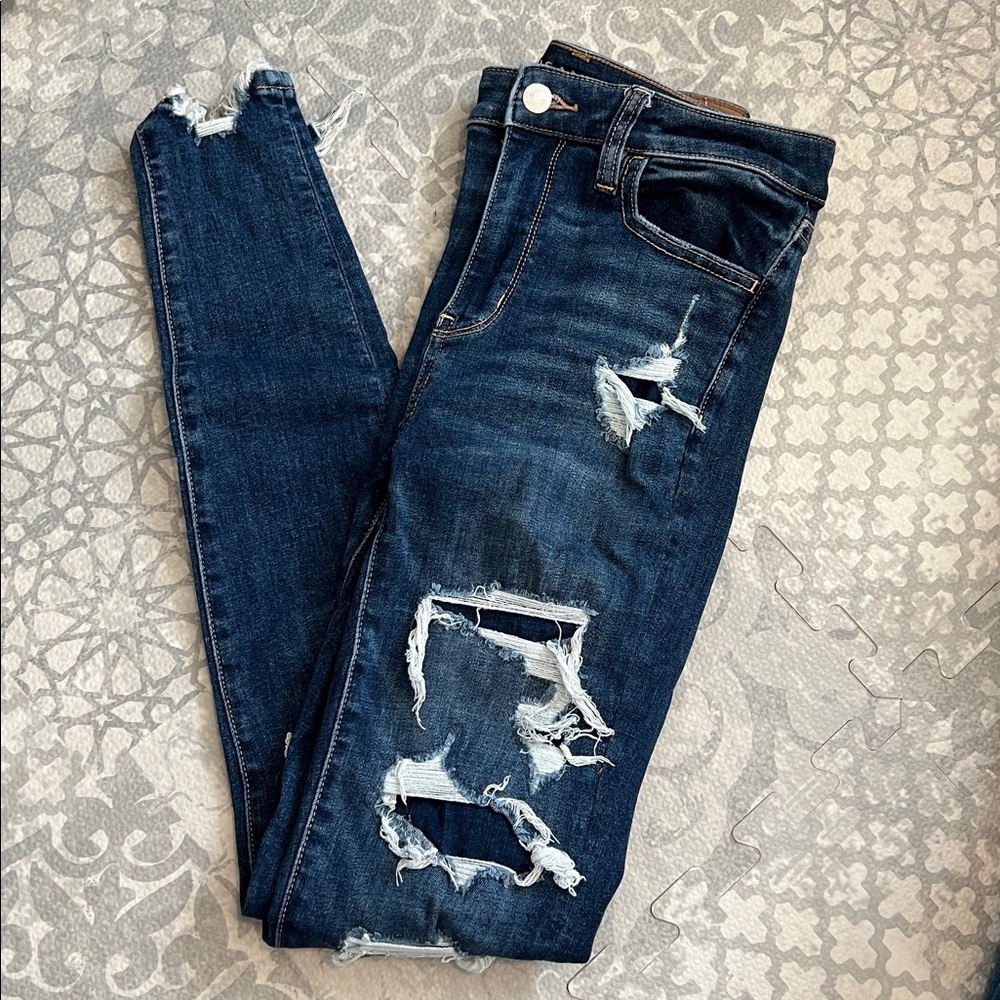 American Eagle Outfitters Dark Blue Distressed High Rise Jegging 4R - Picture 8 of 8